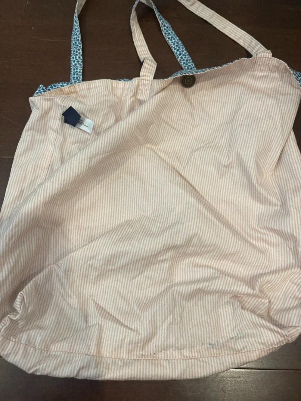 gap reversible blue floral/ pink and white stripe cotton tote